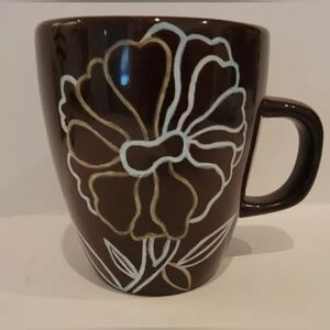 Laurie Gates 4" Floral Design 12 Oz Mug Bryant Park Brown w/Blue Interior